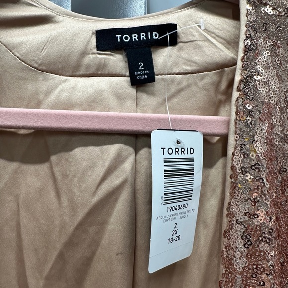 Torrid Stretch Sequin Long Line Open Front Blazer Jacket Size 2X Rose Gold NWT - Picture 4 of 9